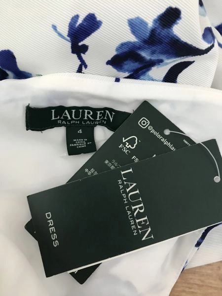 Ralph Lauren White and Floral Blue Floor Length Sleeveless Dress