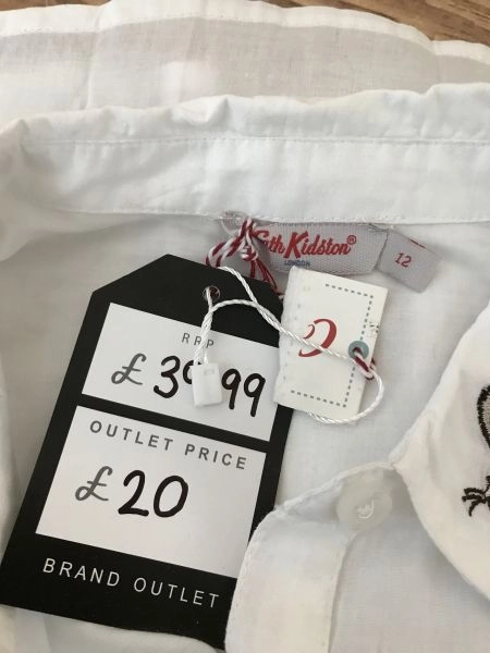 Cath Kidston White Long Sleeve Shirt with Embroidered Rabbit Design on Collar