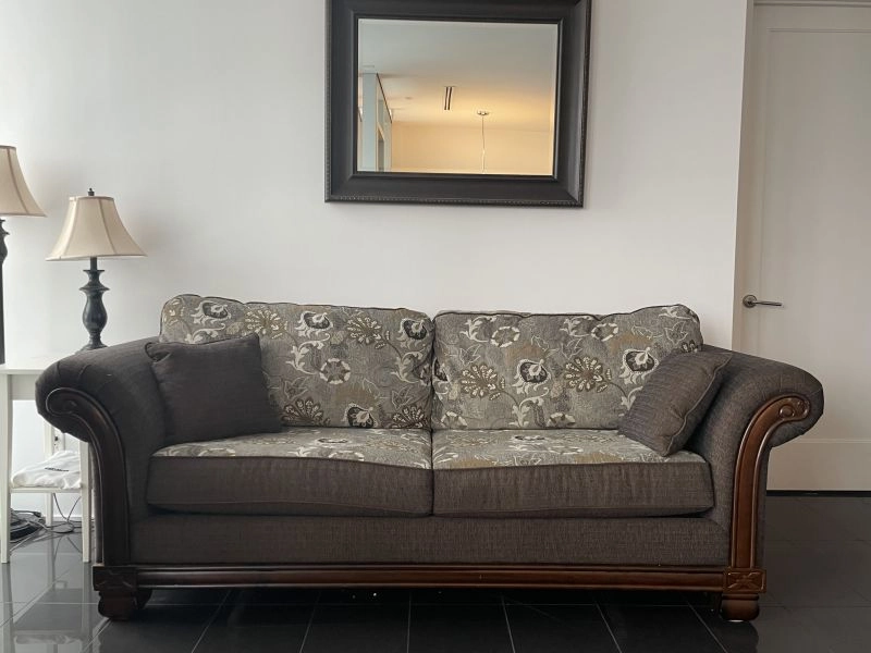 Excellent Condition - Large hazel and wood Chenille Sofa bed