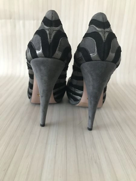 Prada Grey and Black Flame Detail high heels
