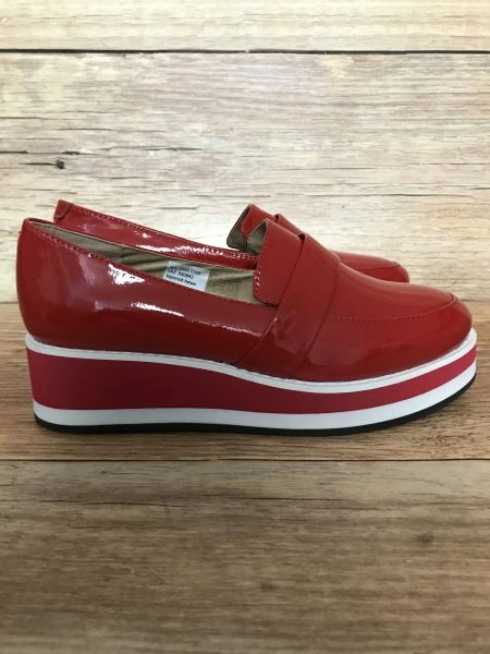 Heine Red Patent Wedge Loafers