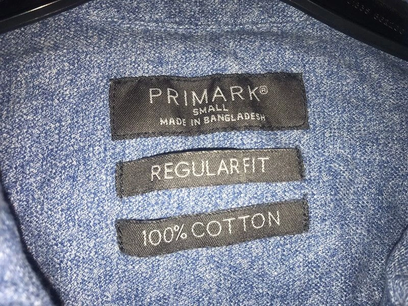 Men’s 100% Cotton Blue Denim Effect Long Button Down Shirt By Primark Size S