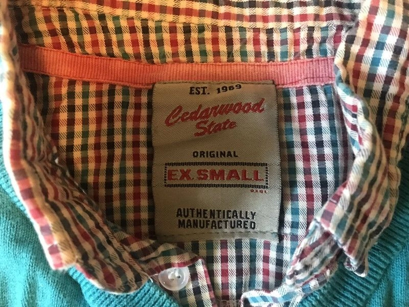 Men’s 100% Cotton Blue ‘Cedarwood State’ Jumper W/ Plaid Collar Size XS