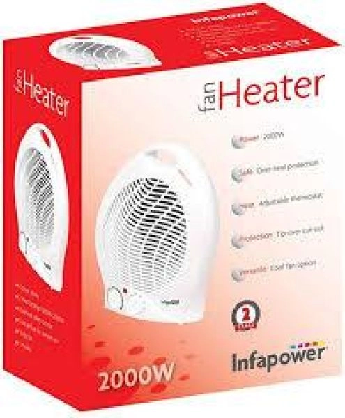 INFAPOWER UPRIGHT NEW BOXED WHITE FAN HEATER-2000W-3 MODES-
