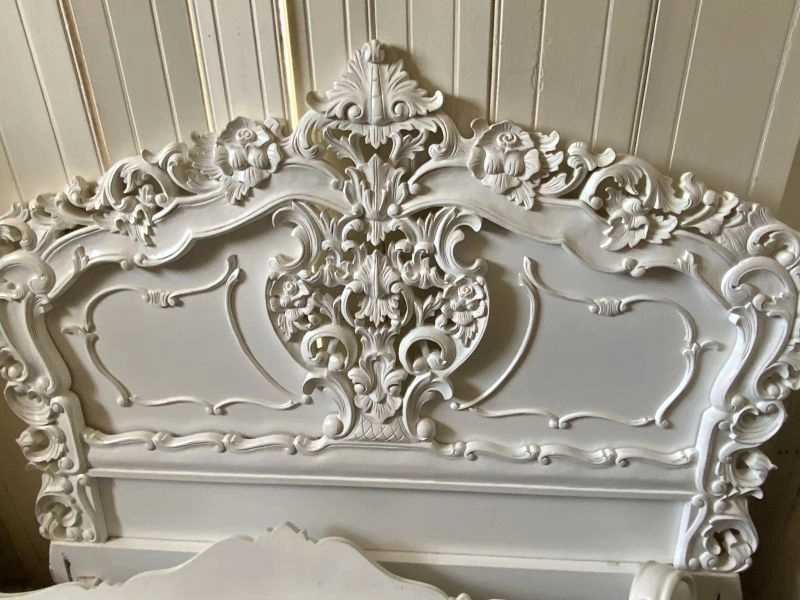 Antique White Handmade and Hand-Carved French Style Bed