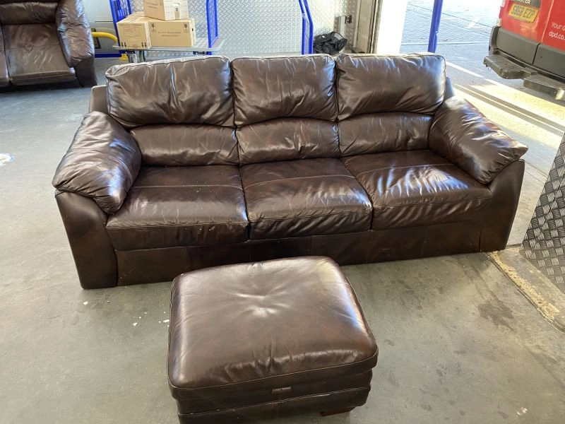 Brown leather sofa set x 3 [Inc single, double and triple seat]