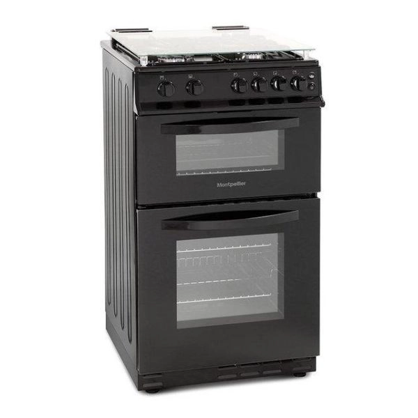 MONTPELLIER FREESTANDING 50CM DOUBLE OVEN GAS COOKER -BLACK