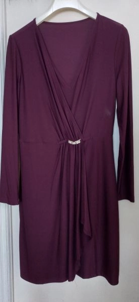 Wine Coloured Mock Wrap Dress Size 12-14