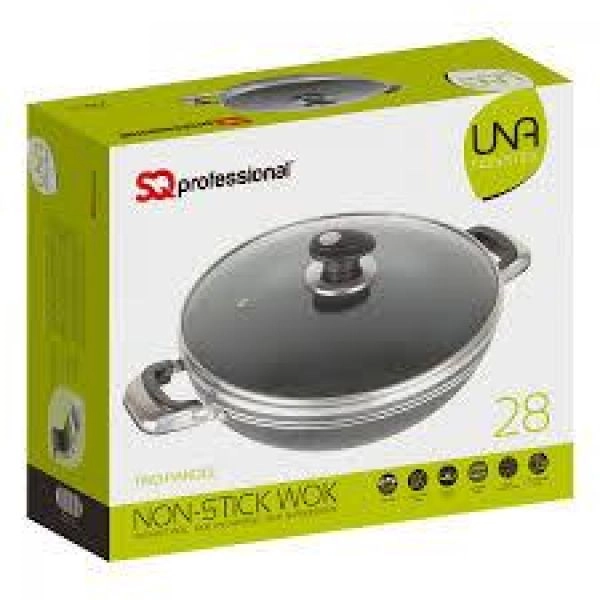 SQ PROFESSIONAL NON STICK 28CM WOK WITH HANDLES-GLASS LID