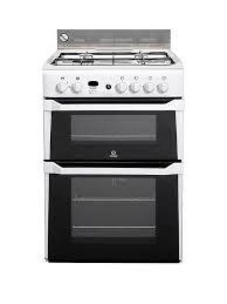 INDESIT 60CM WHITE DOUBLE OVEN GAS COOKER-GLASS LID-SUPERB--