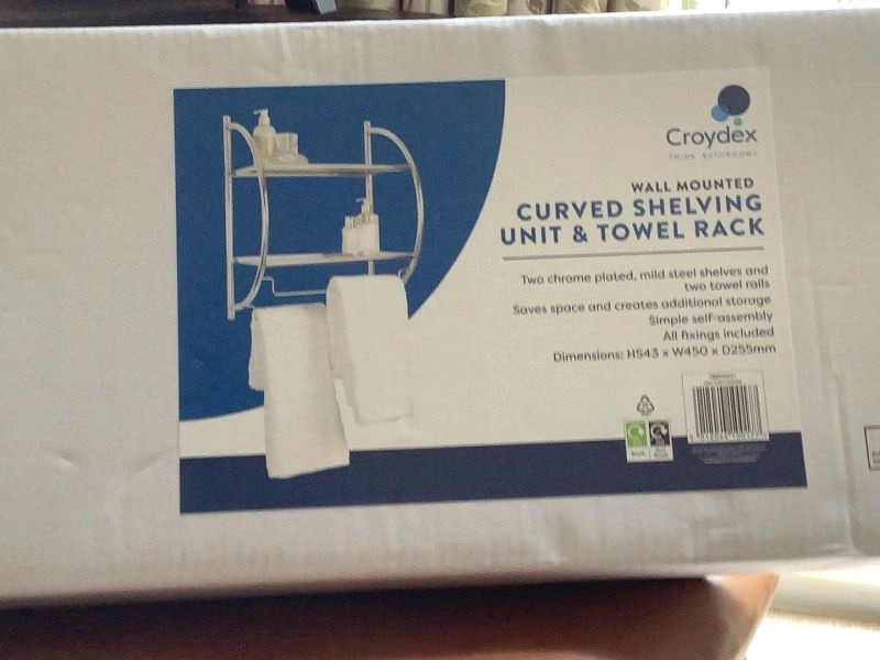 One Croydex Curved Shelving Unit & Towel Rack. New in box