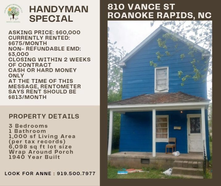 810 Vance St Roanoke Rapids, NC - FOR SALE $60,000