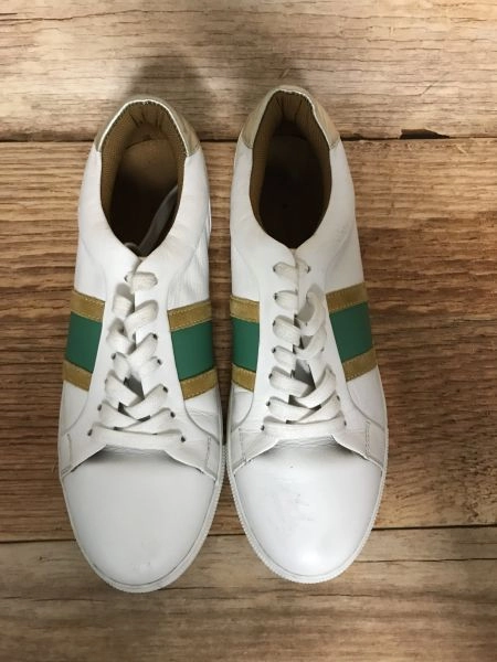 Kaleidoscope White with green and yellow Stripe trainers