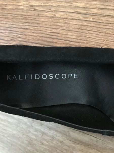 Kaleidoscope Black with gold trim on heel Block Heel Court Shoes