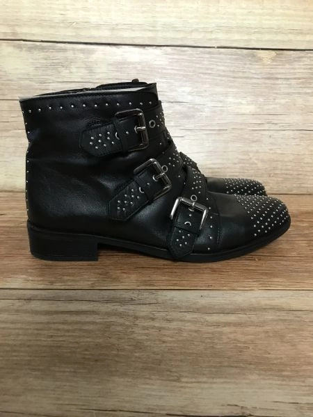 Kaleidoscope Black Leather Studded Biker Boots
