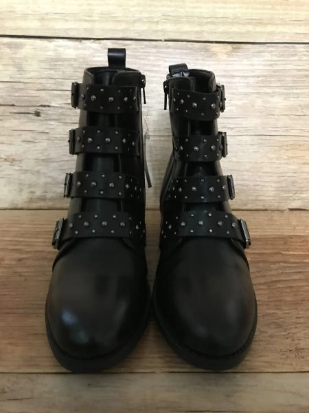 Kaleidoscope Black Leather Studded Biker Boots