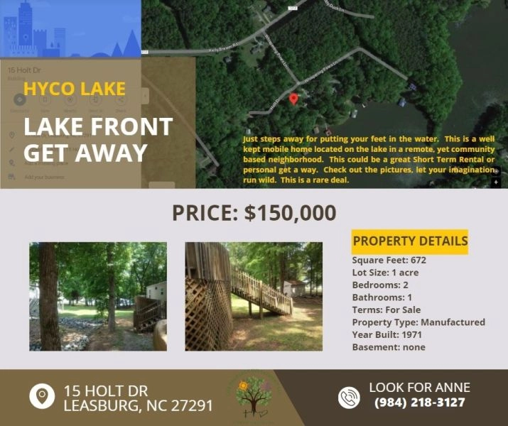 Lake Front Get Away – Hyco Lake - FOR SALE $150,000