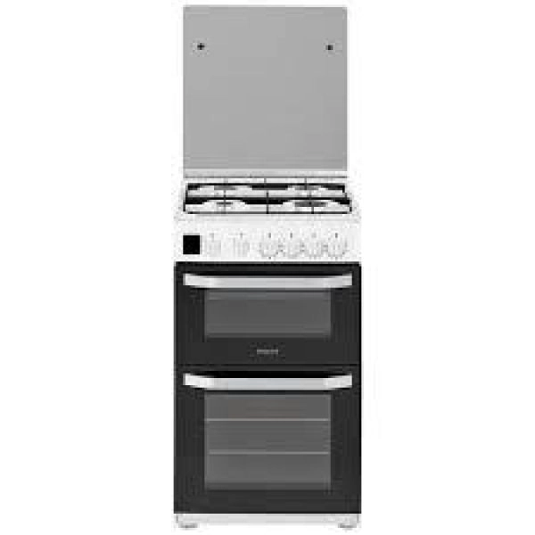 HOTPOINT 50CM WHITE DOUBLE OVEN GAS COOKER-GLASS LID-DELIVERY AVAILABLE FOR A FEE