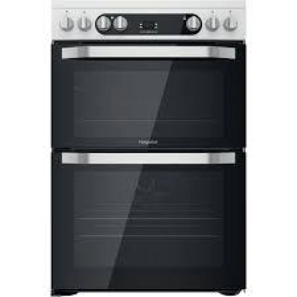 HOTPOINT 60CM ELECTRIC COOKER CERAMIC HOB-WHITE-2 OVENS-DELIVERY AVAILABLE FOR A FEE