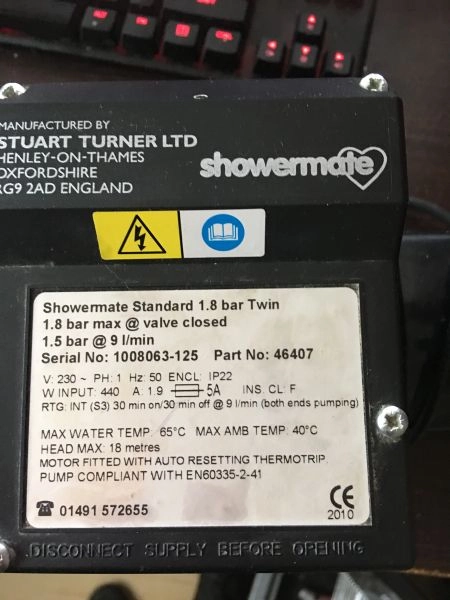 Stuart Turner Showermate Twin S 1.8 Bar Shower Pump UK Plug