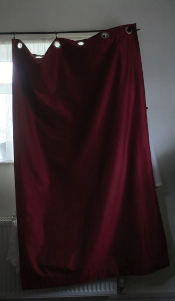 Dunhelm Blackout Eyelet Curtains 112cm Wide Each x 183cm Long Dark Fuschia Red Excellent Condition