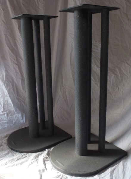 Metal speaker stands, grey, 60cm high.