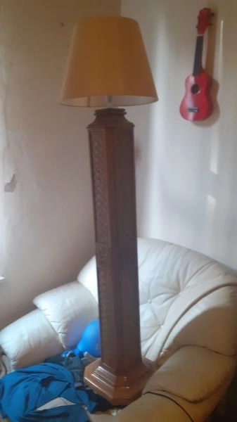Art deco floor lamp wooden and woven bamboo
