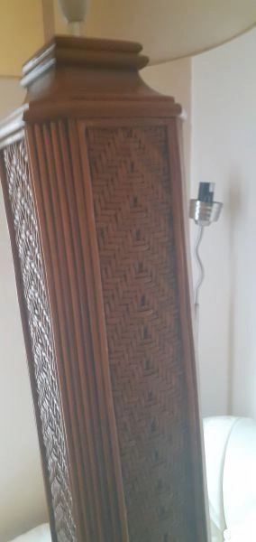 Art deco floor lamp wooden and woven bamboo