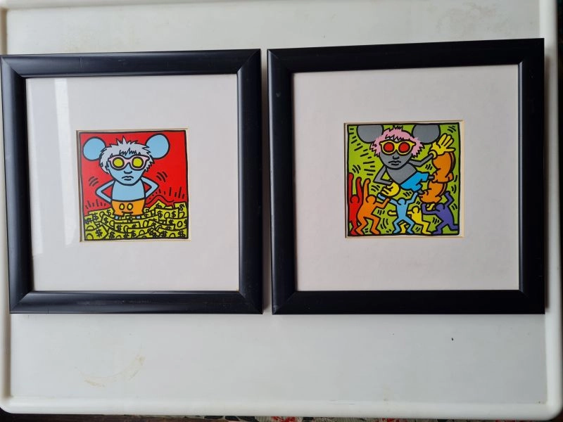 Pair of framed 'Andy Mouse' prints by Keith Haring