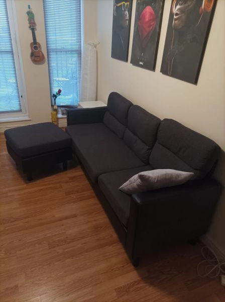 Three seater sofa with foot stool