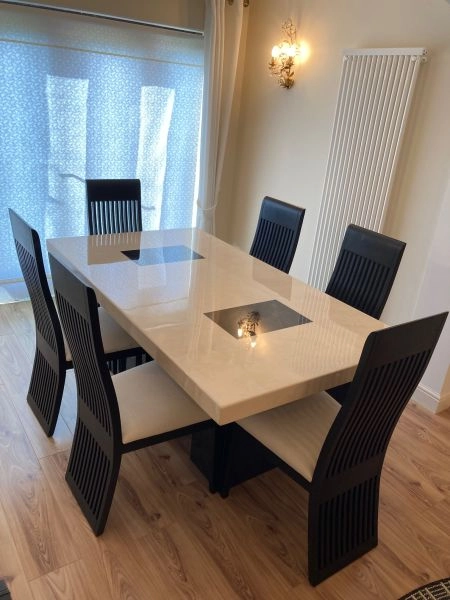 Marble Dining Table and Six Chairs