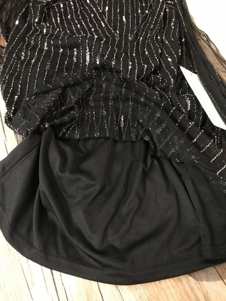 Adrianna Papell Black Short Length Sleeveless Dress with Silver Bead Embellishment