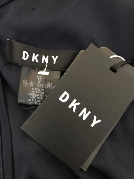 DKNY Navy Blue with Floral Print Sleeveless V-Neck Dress