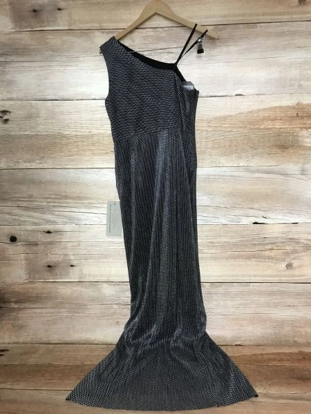 Adrianna Papell Black Long Length One Shoulder Gown Dress