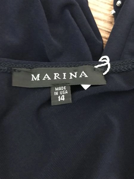 Marina Dark Blue Short Body Con Dress with Elbow Length Sleeves