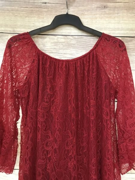 James Lakeland Red Mesh Short Length Flared Sleeve Dress