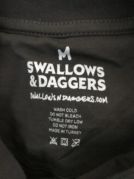 Swallows and Daggers Black Short Sleeve T-Shirt with White Worded Print on Front and Back