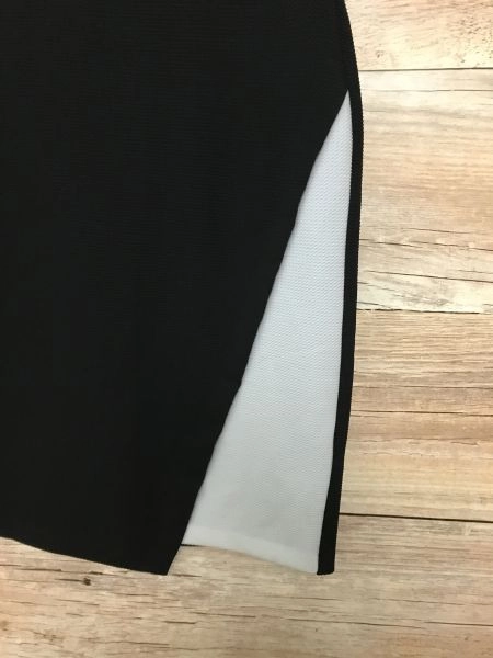 DKNY Black and White Asymmetric Panel Mid Length Sleeveless Dress