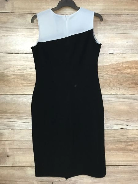 DKNY Black and White Asymmetric Panel Mid Length Sleeveless Dress