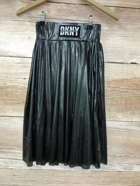 DKNY Black Silver Pleated Flair Skirt with Elasticated Waist