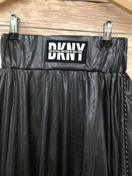 DKNY Black Silver Pleated Flair Skirt with Elasticated Waist