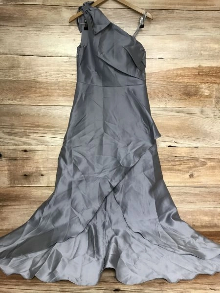 Adrianna Papell Grey Floor Length One Shoulder Gown