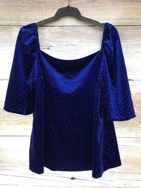 Simply Be Blue Velvet Touch Short Sleeve Top with Gold Dot Design