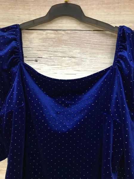 Simply Be Blue Velvet Touch Short Sleeve Top with Gold Dot Design