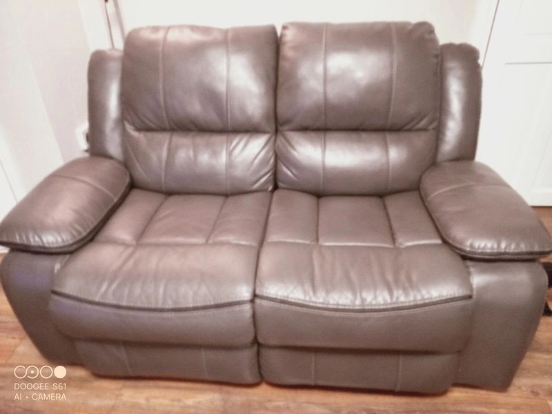 Grey, Leather, Reclining 2 Seater Couch/Sofa