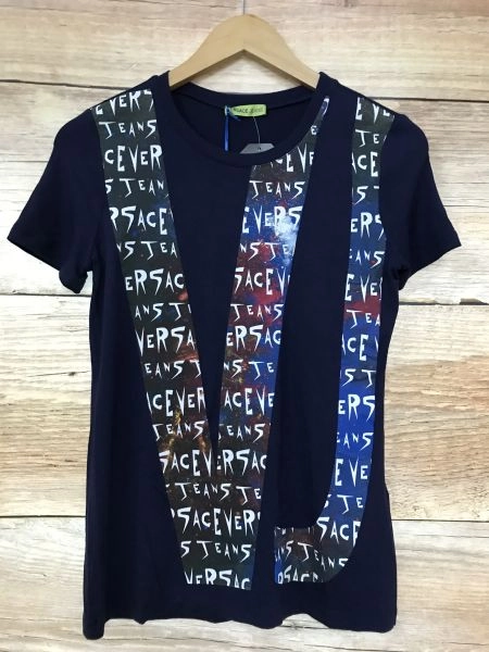 Versace Jeans Blue Short Sleeve T-Shirt with Worded VJ Design on Front