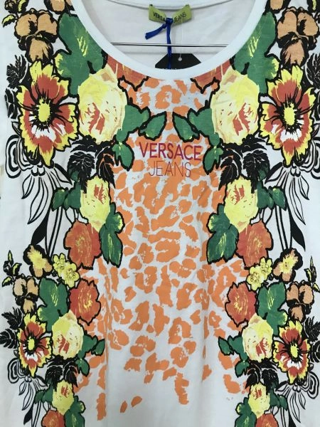 Versace Jeans White Short Sleeve T-Shirt with Floral Print Design on Front