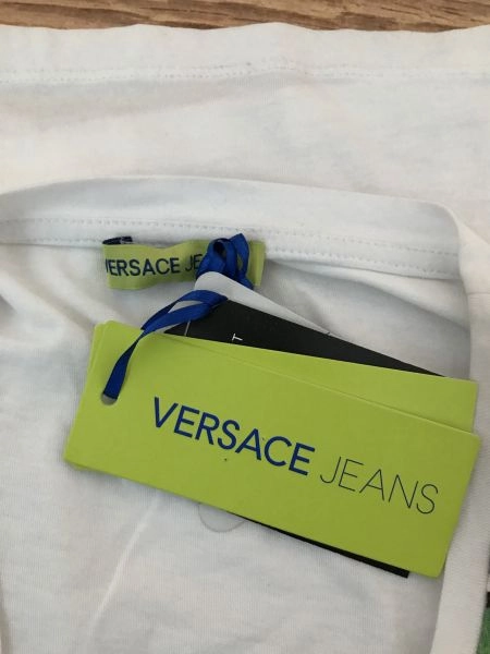 Versace Jeans White Short Sleeve T-Shirt with Floral Print Design on Front