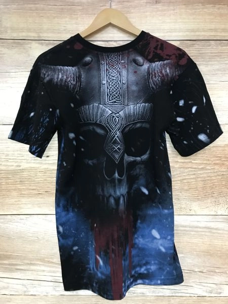 Spiral Direct Black Short Sleeve T-Shirt with Large Viking Print