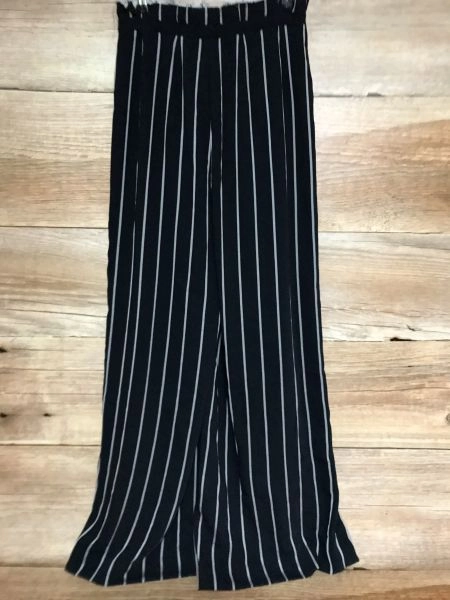 Kendall & Kylie Black and White Striped Wide Leg Trousers with Frayed Paper Bag Waistline